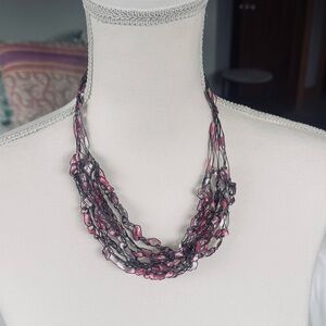 Handcrafted Crochet Necklace, Black, Pink, and Lavender, Adjustable Length